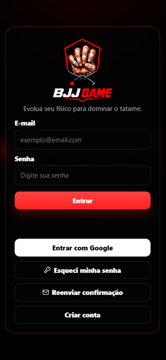 Print da tela inicial do BJJ Game com missão do dia, nível e XP