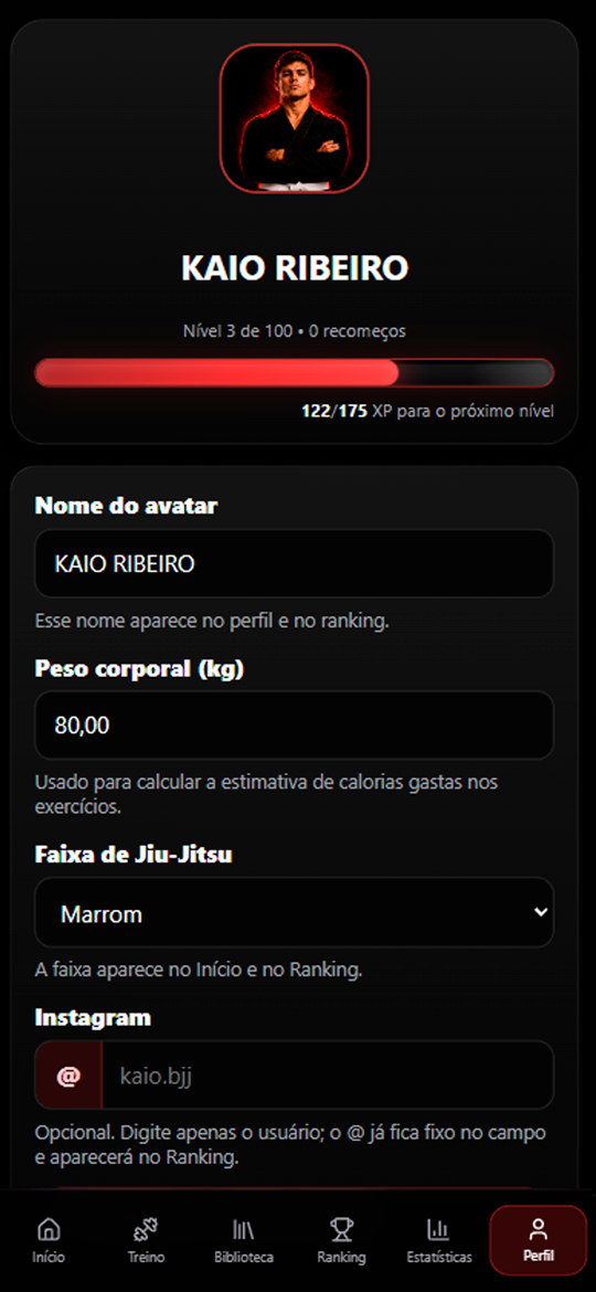 Print do perfil ou ranking do atleta no BJJ Game